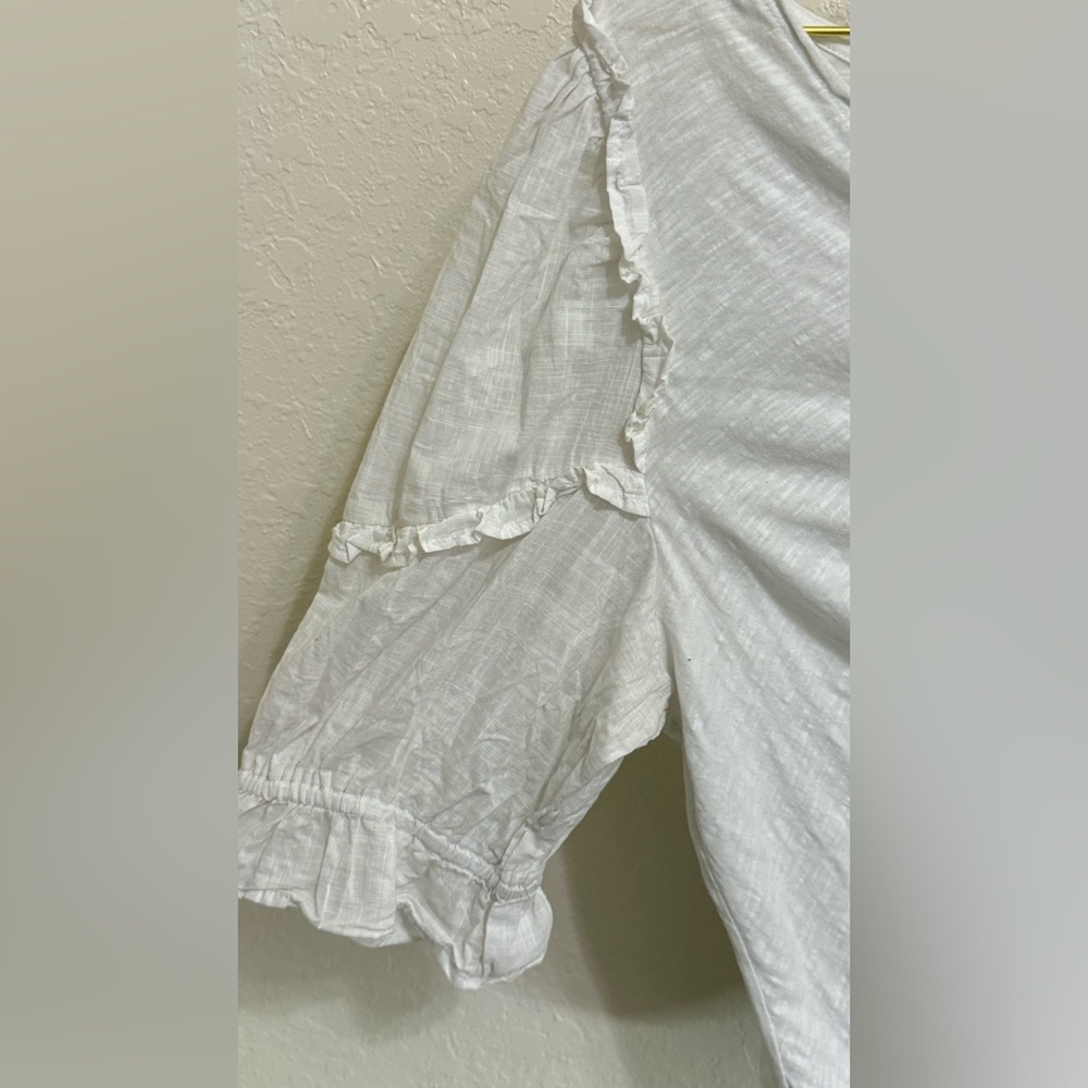 Anthropologie Dreamy Ruched Ruffle White Top Size 1X - Picture 3 of 9